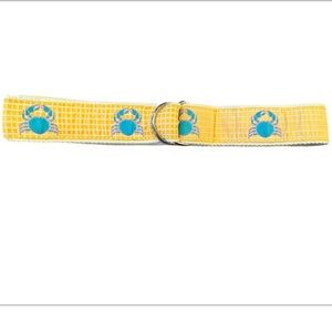 Douglas Paquette Yellow/Blue Crab Canvas D Ring Belt 1.5” Women’s Small